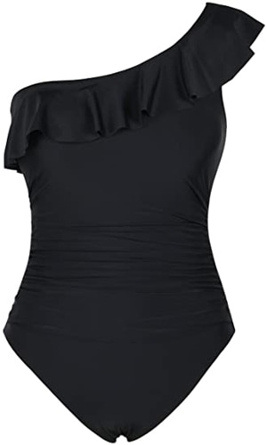 Hilor asymmetric ruffle bathing suit | 40plusstyle.com
