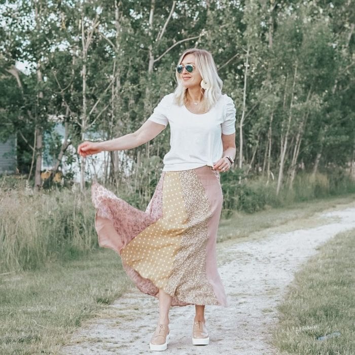 Jill wears her white tee with a maxi skirt | 40plusstyle.com