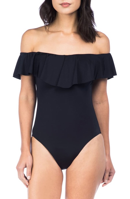 Trina Turk Off the Shoulder One-Piece Swimsuit | 40plusstyle.com