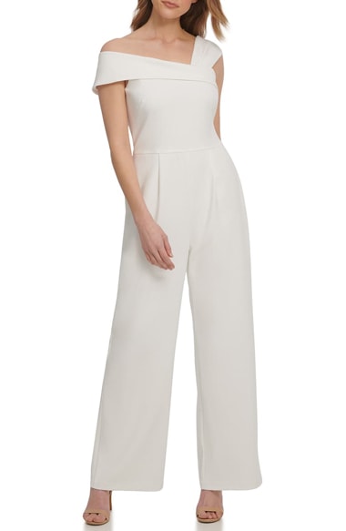 Vince Camuto asymmetrical neck wide leg jumpsuit | 40plusstyle.com