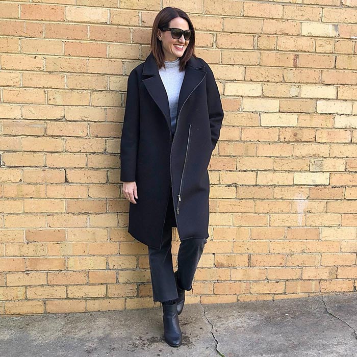 best winter coats for women - Karen wears a zipped style | 40plusstyle.com