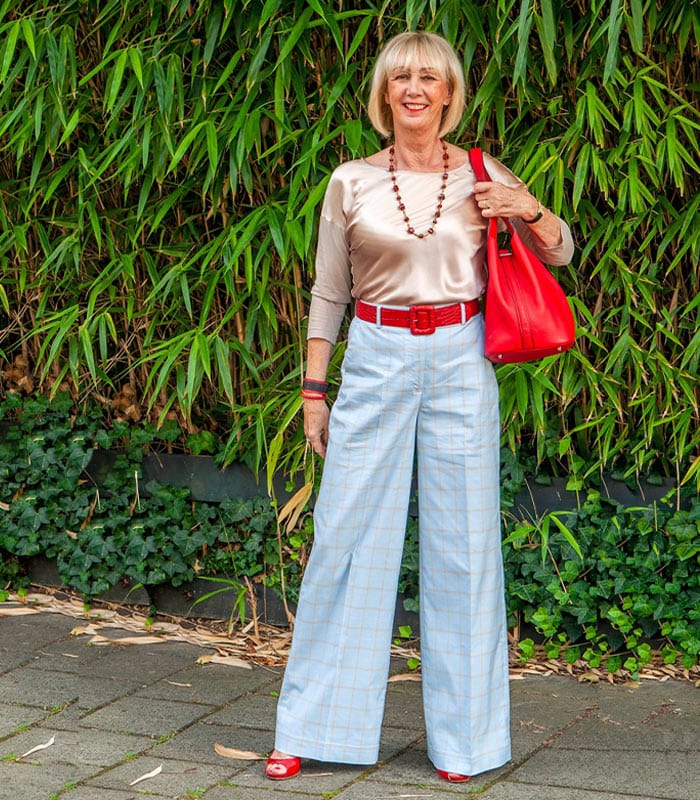 tan wide leg pants outfit