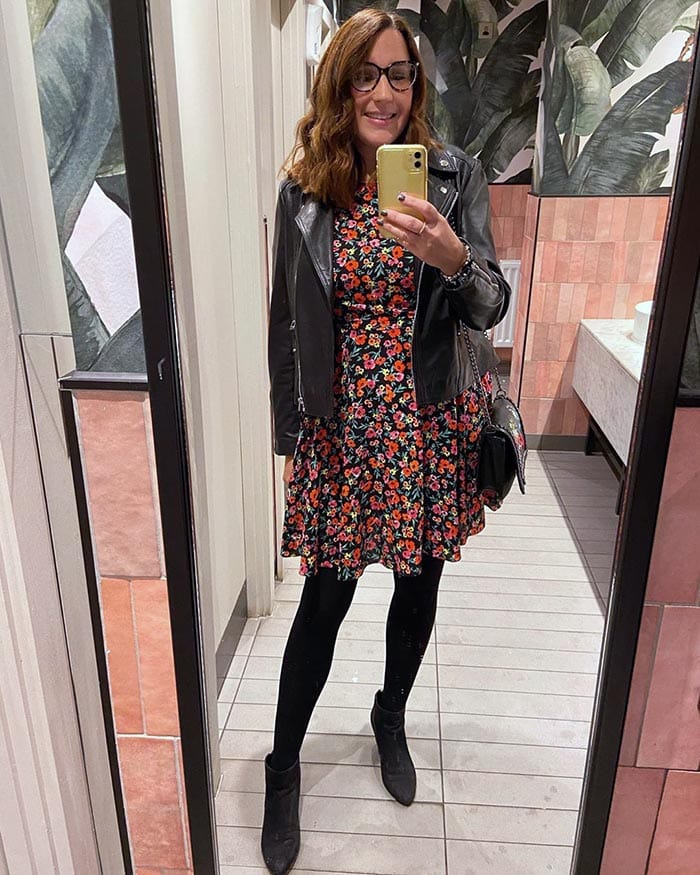 How to wear booties - Melissa wears booties with tights and a dress | 40plusstyle.com