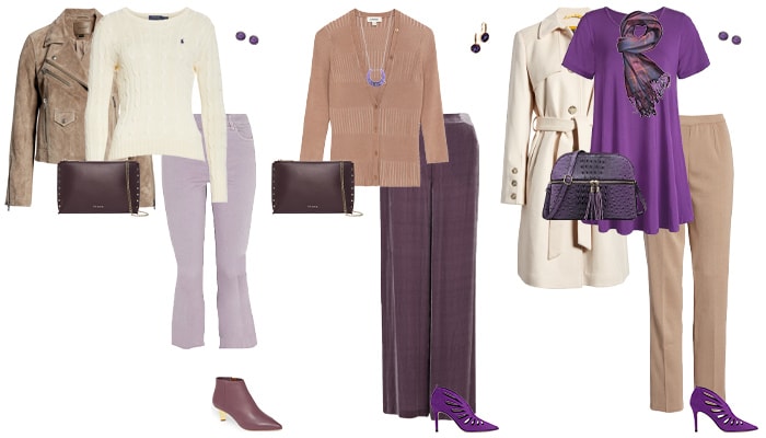 Purple and neutral outfits | 40plusstyle.com