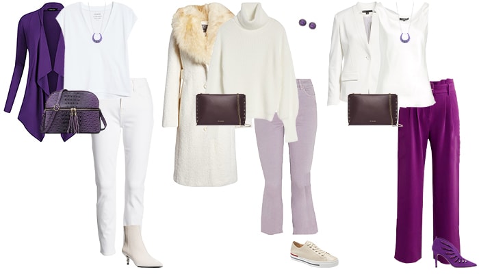 purple and white outfits | 40plusstyle.com