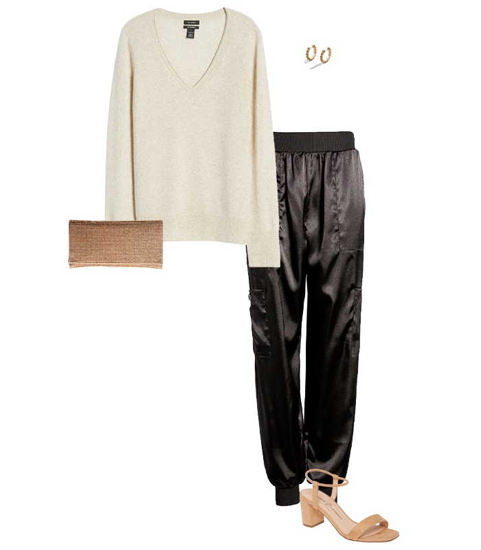 Satin pants and a sweater | 40plusstyle.com