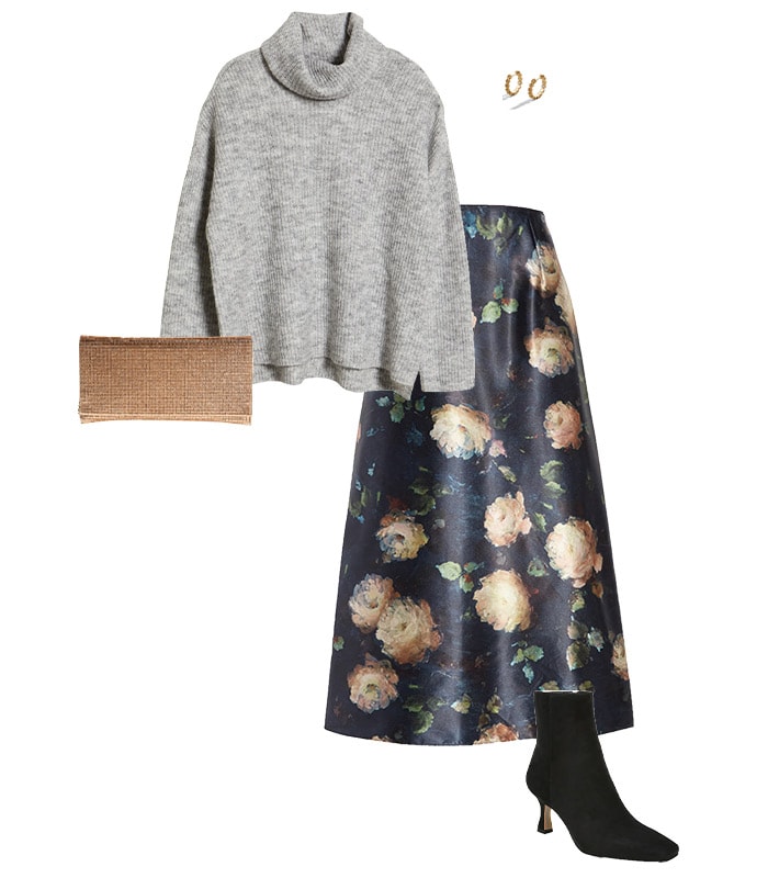 A formal skirt worn with a sweater | 40plusstyle.com