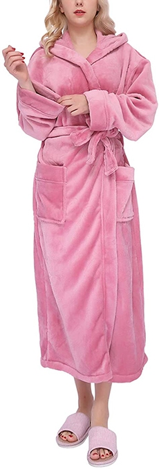 Women Warm Robe Sleepwear Ladies Winter Plush Lengthened Shawl Bathrobe Home Faux Fleece Long Sleeve Robe Coat T7G1 