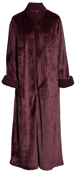 Natori zip robe Faux Shearling Trim Velour Caftan | 40plusstyle.com
