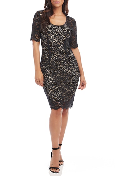 Karen Kane lace sheath dress | 40plusstyle.com