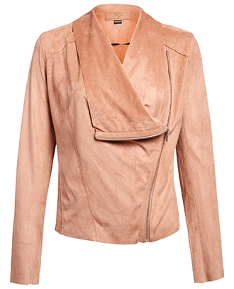 BLANKNYC drape front suede jacket | 40plusstyle.com