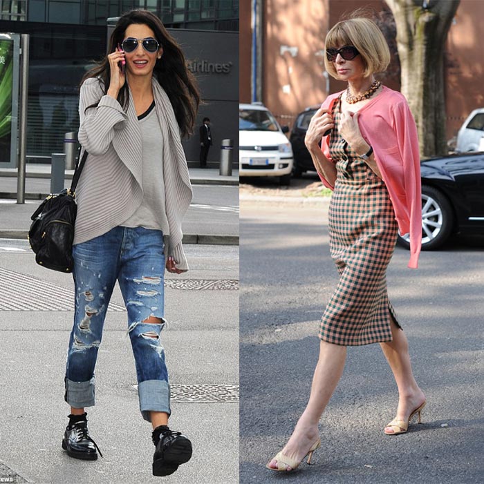 Knitwear outfits worn by Amal Clooney and Anna Wintour | 40plusstyle.com