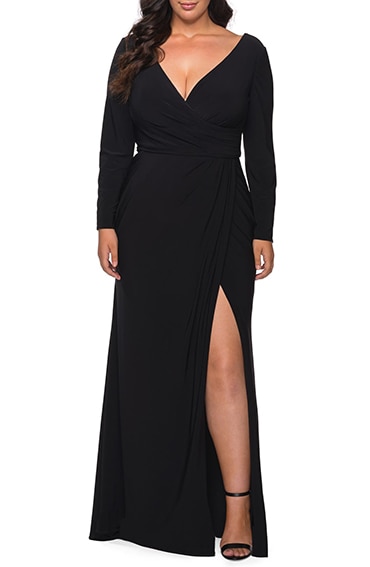 Le Femme faux wrap gown | 40plusstyle.com