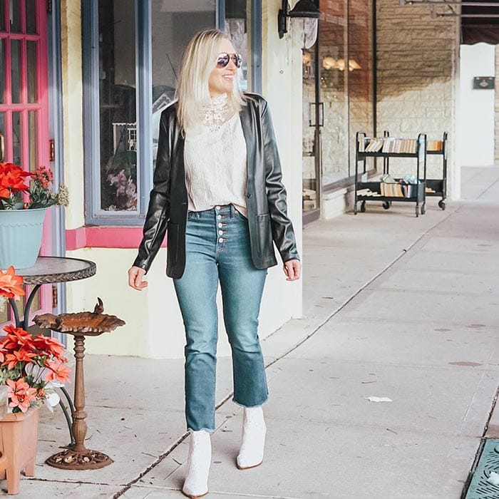 Jill in cropped pants and white boots | 40plusstyle.com