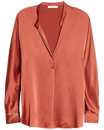 wardrobe essentials - Vince band collar silk blouse | 40plusstyle.com