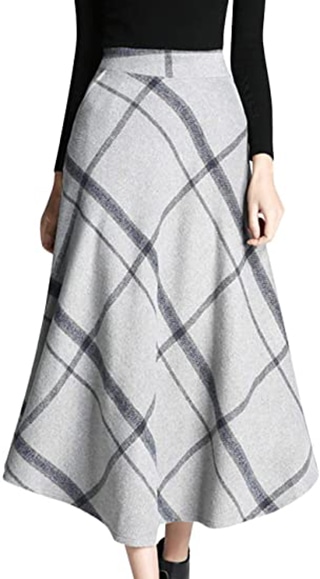 Tanming wool plaid A-line skirt | 40plusstyle.com