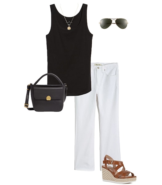 Jennifer Aniston inspired outfit with tank top and white jeans | 40plusstyle.com