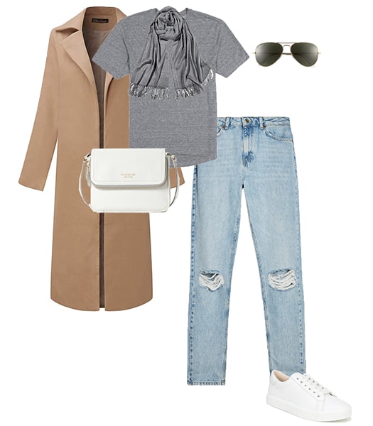 Jennifer Aniston style - coat and ripped jeans | 40plusstyle.com