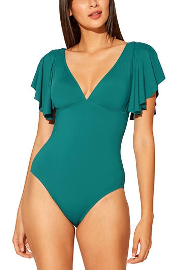 BLUE by Rod Bettie Rufflicious Ruffle Sleeve Mio One-Piece Swimsuit | 40plusstyle.com