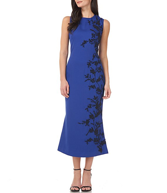 Mother of the bride outfits - JS Collections floral bead appliqué midi dress | 40plusstyle.com