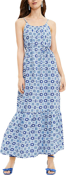 LOFT Tall Tiled Strappy Flounce Maxi Dress | 40plusstyle.com