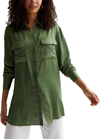 New Look Tall Satin Long Utility Shirt | 40plusstyle.com