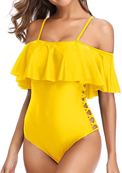 Holipick Off Shoulder One Piece Bathing Suits | 40plusstyle.com