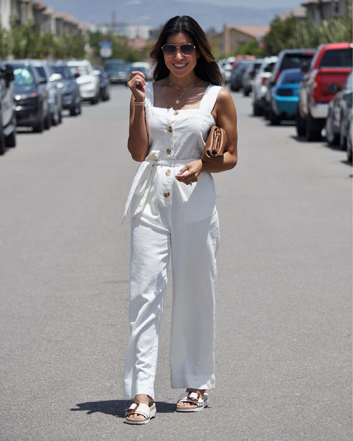 Summer jumpsuits for women - Adaline in a white jumpsuit | 40plusstyle.com