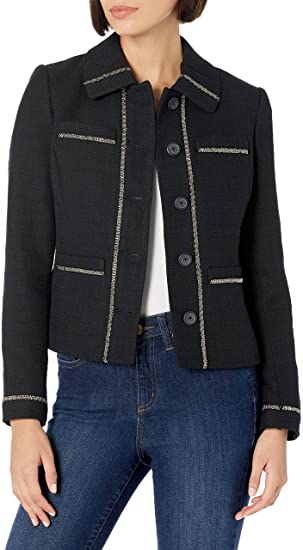 Karl Lagerfeld Tweed Button Up Jacket | 40plusstyle.com