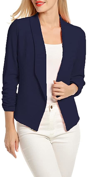 POGTMM 3/4 Sleeve Open Front Blazer | 40plusstyle.com