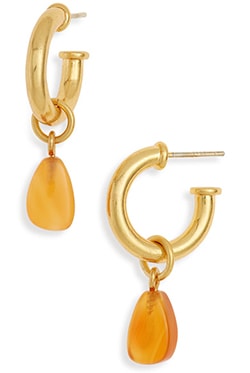 Madewell Carnelian Charm Chunky Small Hoop Earrings | 40plusstyle.com