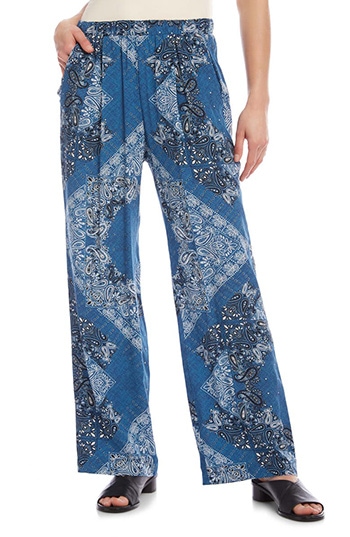 Karen Kane paisley pull-on wide leg pants | 40plusstyle.com