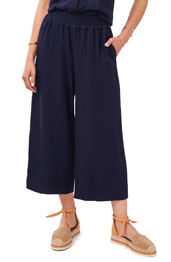 Women's Two Piece Set - Chiffon Palazzo Pants / Crop Top Set / Navy Blue