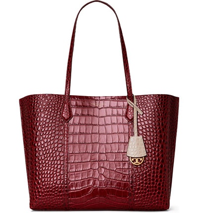 Tory Burch Perry Croc Embossed Leather Tote | 40plusstyle.com