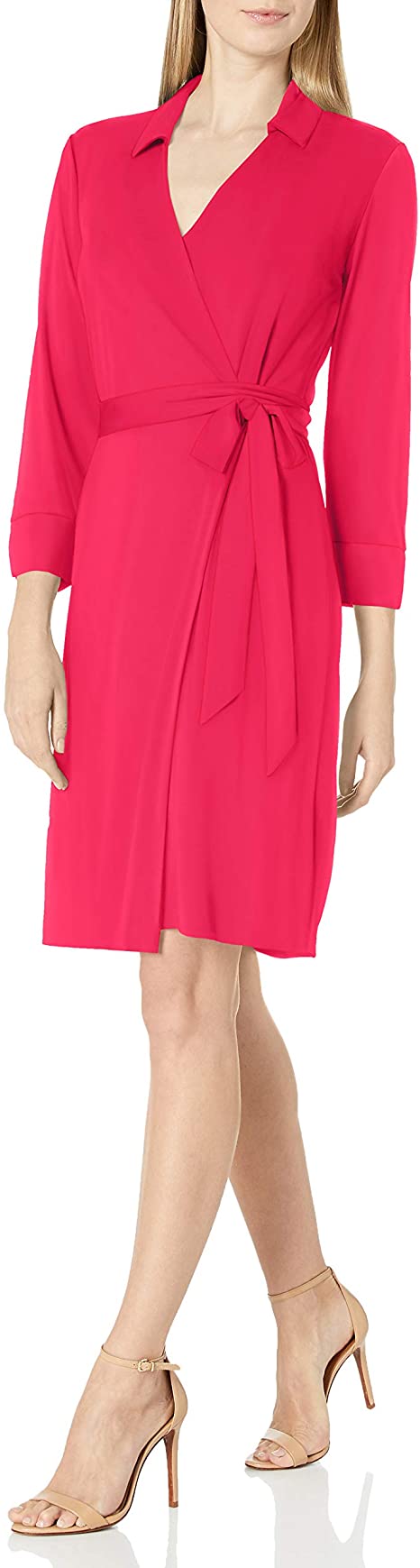 Amazon prime fashion - Lark & Ro Collared V-Neck Long Sleeve Wrap Dress | 40plusstyle.com