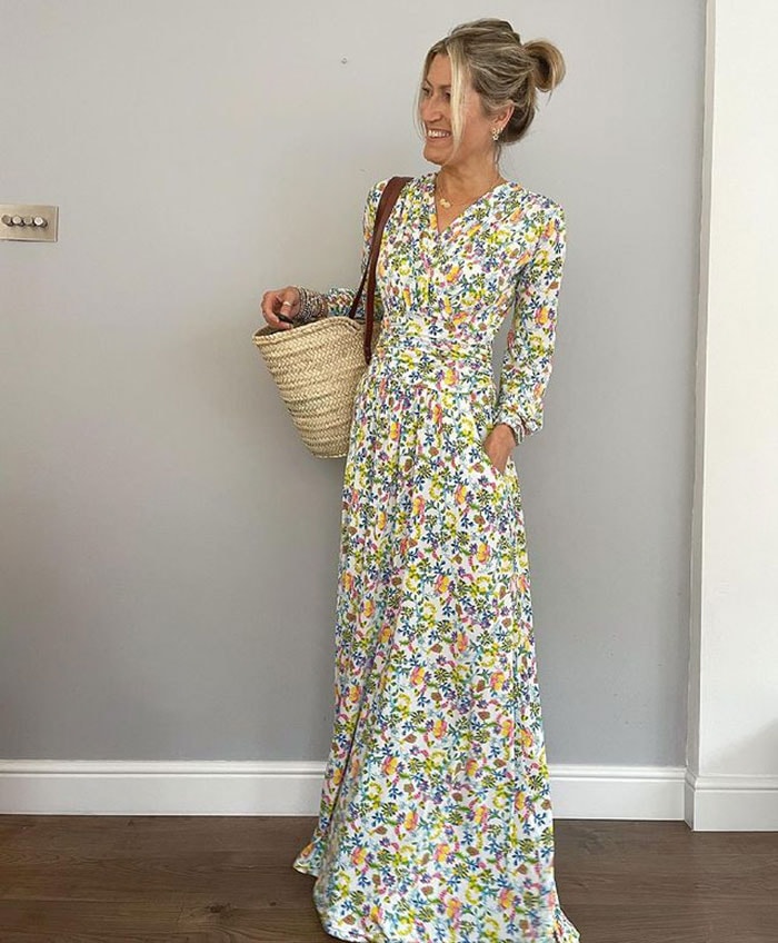 Abi wears a floral maxi dress | 40plusstyle.com