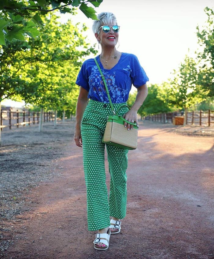 Green and blue outfits | 40plusstyle.com