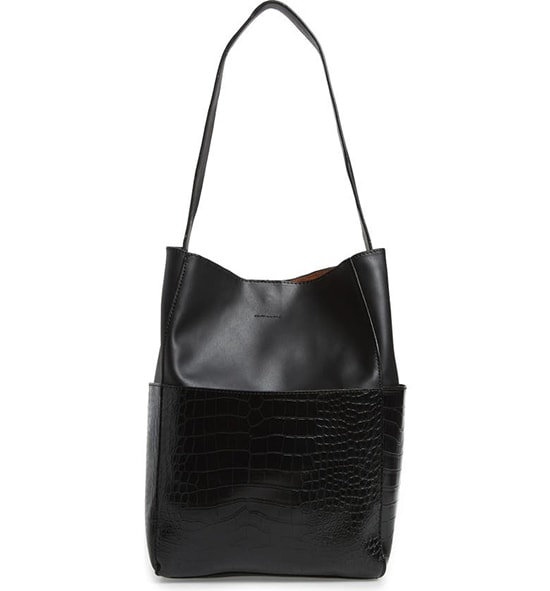 Street Level Croc Embossed Faux Leather Bucket Bag & Removable Pouch | 40plusstyle.com