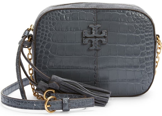 Tory Burch McGraw Croc Embossed Leather Camera Bag | 40plusstyle.com