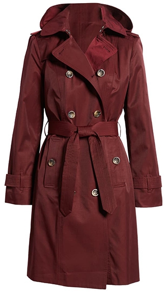 London Fog Double Breasted Trench Coat With Removable Hood | 40plusstyle.com