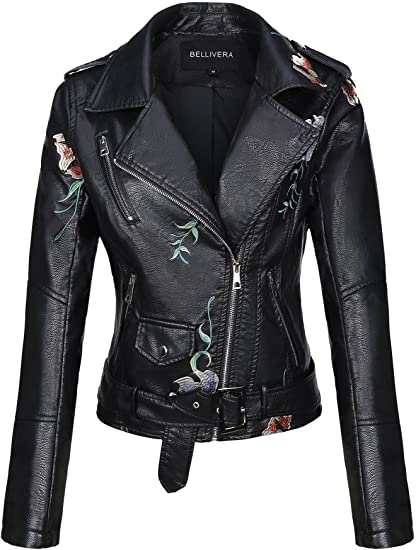 Bellivera faux leather floral moto jacket | 40plusstyle.com
