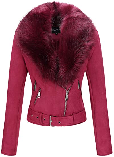 Bellivera faux suede jacket with detachable faux fur collar | 40plusstyle.com