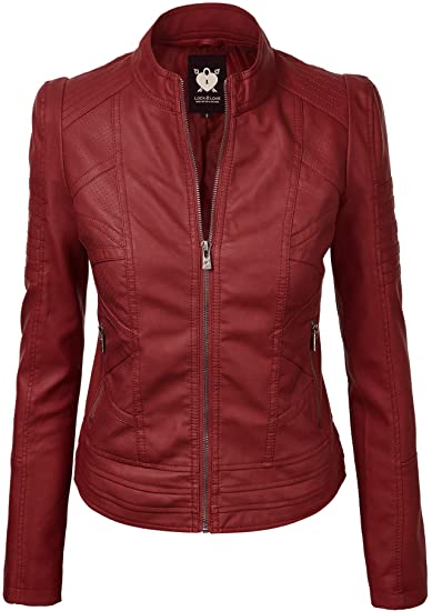 Lock and Love removable hooded faux leather moto biker jacket  | 40plusstyle.com