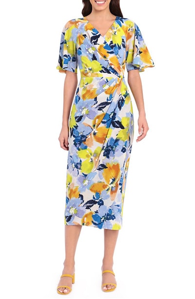 Maggy London print wrap midi dress | 40plusstyle.com