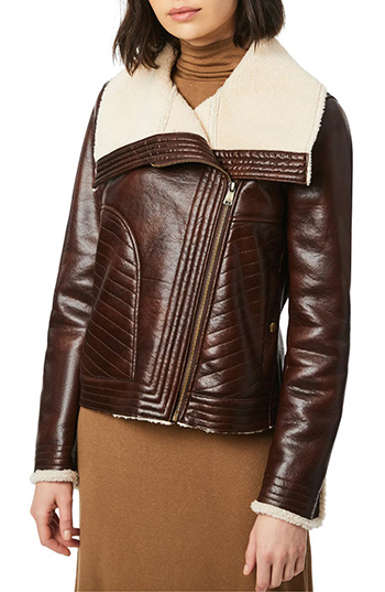 Bernardo faux leather moto jacket with faux shearling lining | 40plusstyle.com