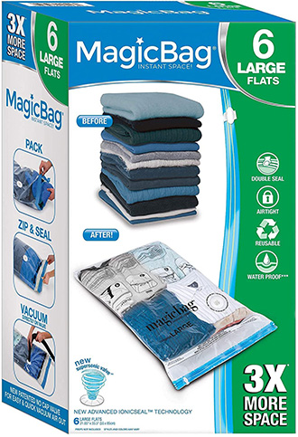 Smart Design Magic Bag Instant Space Saver 6-Pack Clear Clothes