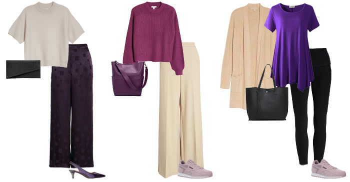 Purple and neutral outfits | 40plusstyle.com