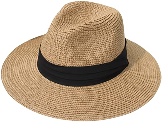 Lanzom Women Wide Brim Straw Panama Roll up Hat | 40plusstyle.com