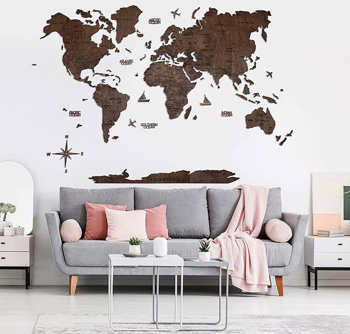 Travel gifts for women - Wood World Map Wall Art Large Wall Decor | 40plusstyle.com