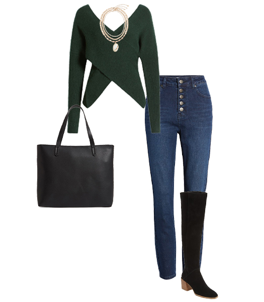 Wrap sweater and jeans | 40plusstyle.com